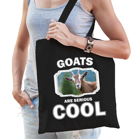 Katoenen tasje goats are serious cool zwart - geiten/ geit cadeau tas