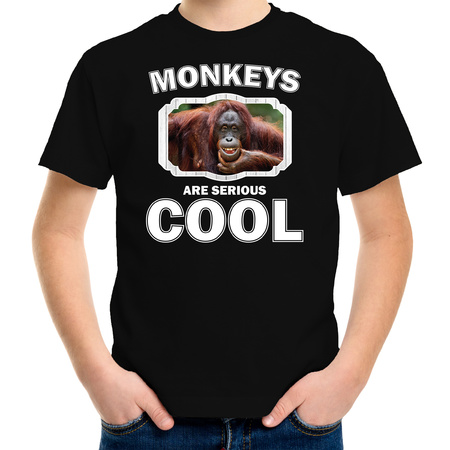 T-shirt monkeys are serious cool zwart kinderen - apen/ gekke orangoetan  shirt