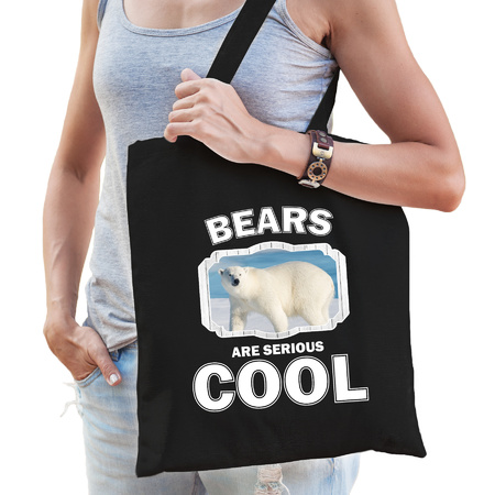 Katoenen tasje bears are serious cool zwart - ijsberen/ grote ijsbeer cadeau tas
