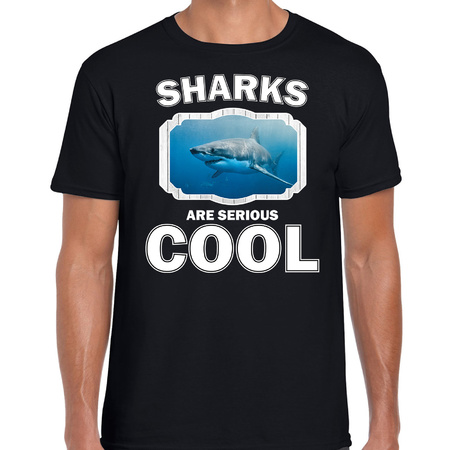 T-shirt sharks are serious cool zwart heren - haaien/ haai shirt