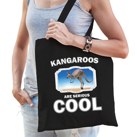 Katoenen tasje kangaroos are serious cool zwart - kangoeroes/ kangoeroe cadeau tas