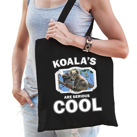 Katoenen tasje koalas are serious cool zwart - koalaberen/ koala beer cadeau tas