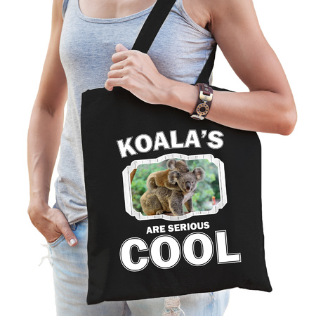 Katoenen tasje koalas are serious cool zwart - koalaberen/ koala cadeau tas