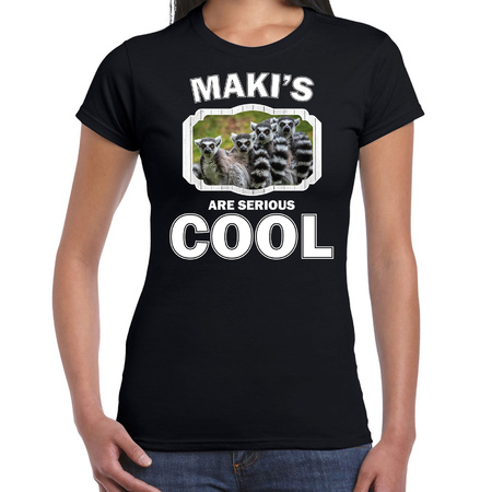 T-shirt makis are serious cool zwart dames - maki apen/ maki familie shirt