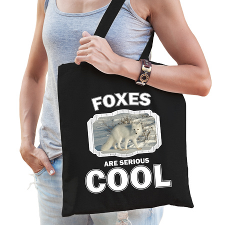 Katoenen tasje foxes are serious cool zwart - vossen/ poolvos cadeau tas