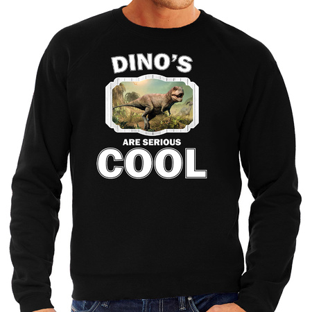 Sweater dinosaurs are serious cool zwart heren - dinosaurussen/ stoere t-rex dinosaurus trui