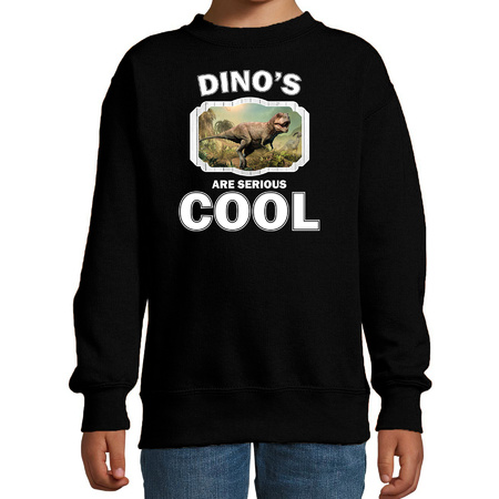 Sweater dinosaurs are serious cool zwart kinderen - dinosaurussen/ stoere t-rex dinosaurus trui