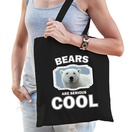 Katoenen tasje bears are serious cool zwart - ijsberen/ witte ijsbeer cadeau tas