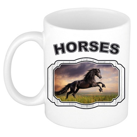 Animal black horses mug / cup white 300 ml