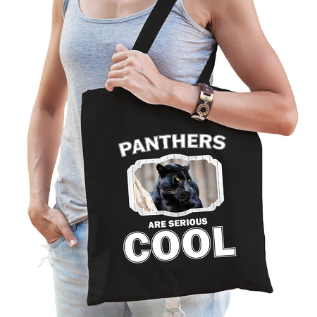 Katoenen tasje panthers are serious cool zwart - panters/ zwarte panter cadeau tas