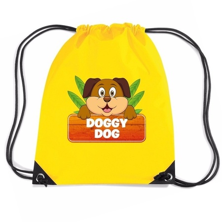 Doggy Dog het hondje trekkoord rugzak / gymtas geel voor kinderen