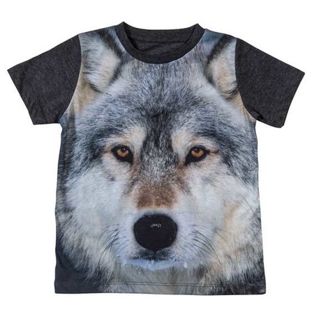 Darkgrey t-shirt with wolf for kids