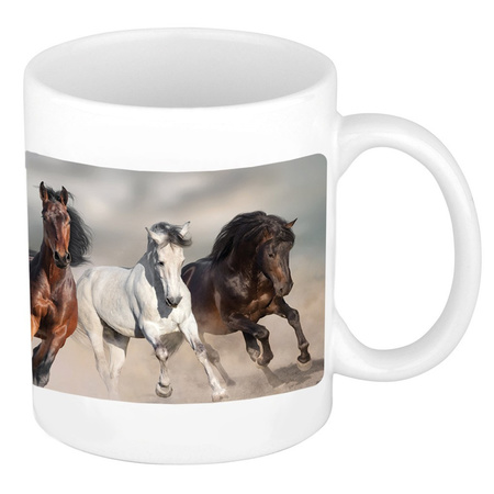 Trotting white / black horses mug / cup white 300 ml