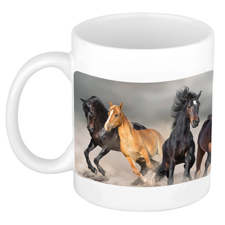 Trotting white / black horses mug / cup white 300 ml