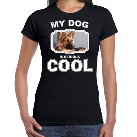German shephard dog t-shirt my dog is serious cool black for women