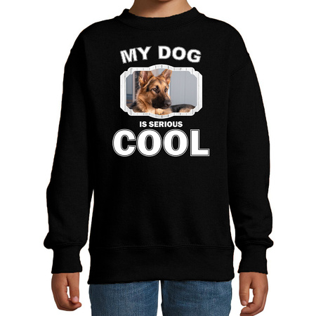Honden liefhebber trui / sweater Duitse herder my dog is serious cool zwart voor kinderen