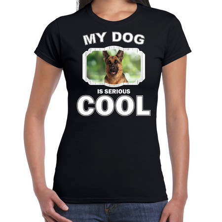German shephard dog t-shirt my dog is serious cool black for women