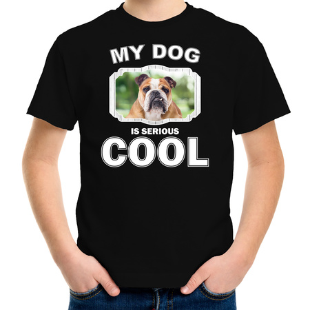 Honden liefhebber shirt Engelse bulldog my dog is serious cool zwart voor kinderen