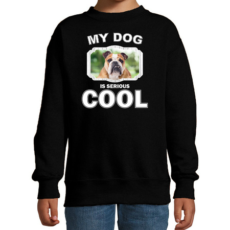 Honden liefhebber trui / sweater Engelse bulldog my dog is serious cool zwart voor kinderen