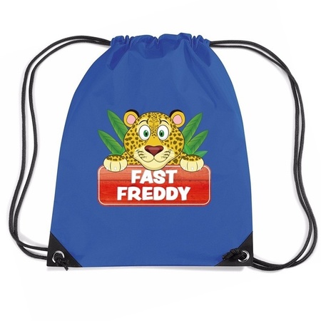 Fast Freddy het jachtluipaard trekkoord rugzak / gymtas blauw voor kinderen