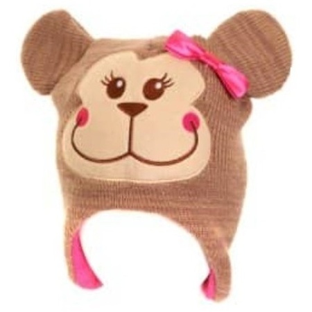 Fleece monkey hat pink for girls