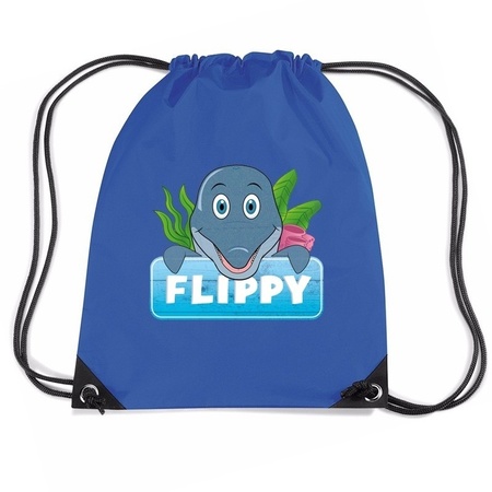 Flippy de dolfijn trekkoord rugzak / gymtas blauw voor kinderen