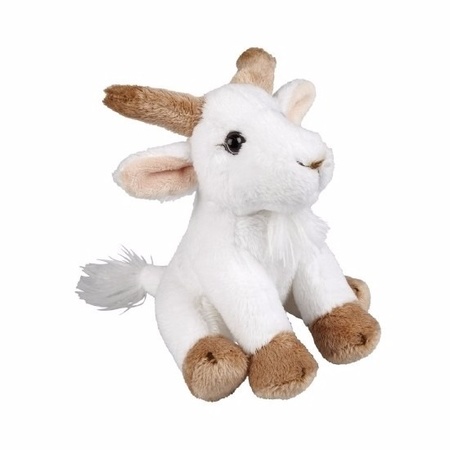 Plush goat cuddle toy - sitting - white - 15 cm