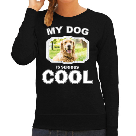 Honden liefhebber trui / sweater Golden retriever my dog is serious cool zwart voor dames