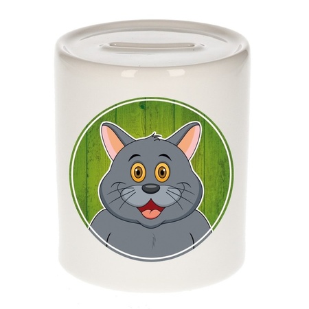 Grey cat money box for children 9 cm