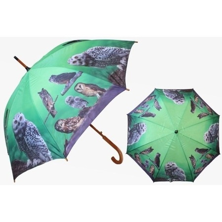 Green umbrella with owls 101cm