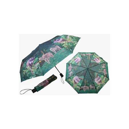 Green umbrella with wolfs print 95 cm