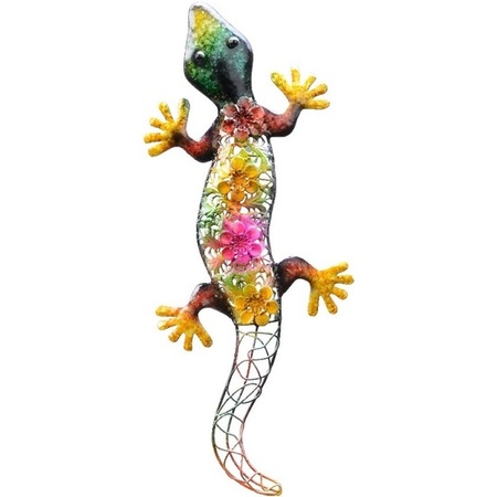 Gekleurde metalen tuindecoratie salamander hangdecoratie 55 x 25 cm cm