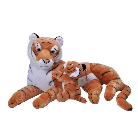 Jumbo knuffel gestreepte tijger met welpje 76 cm knuffeldieren