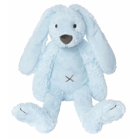 Verjaardagscadeau knuffel konijn/haas blauw 28 cm met gratis wenskaart