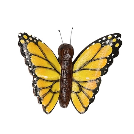 Houten magneet in de vorm van een gele vlinder
