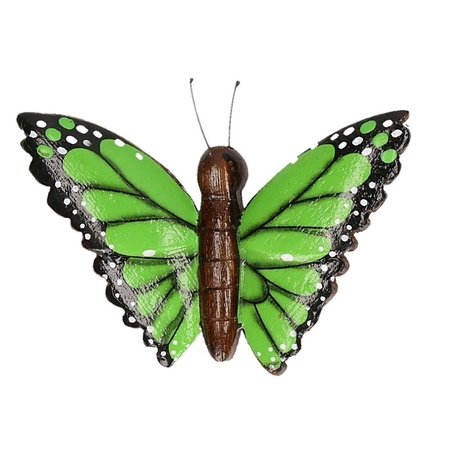 2x Wooden magnet butterfly yellow and green