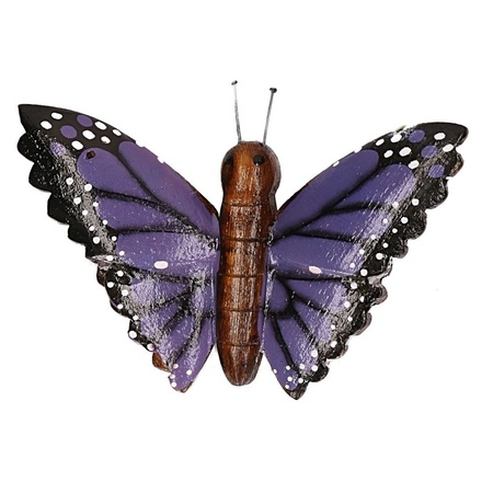 2x Wooden magnet butterfly purple and pink