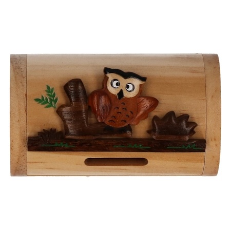 Wooden moneybox owl 10 cm