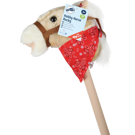 Wooden hobby horse beige with farmers handkerchief and sound 80 cm
