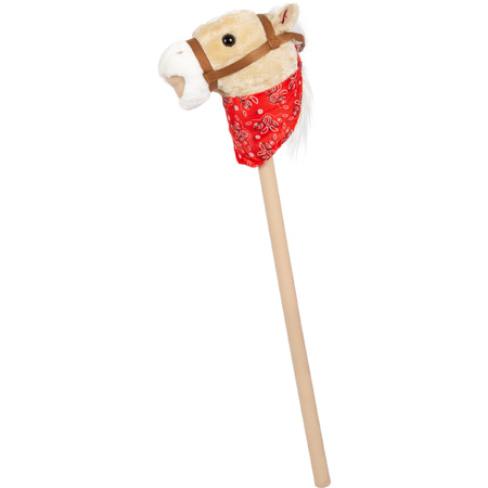 Wooden hobby horse beige with farmers handkerchief and sound 80 cm