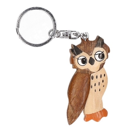 Wooden keychain owl 6 cm