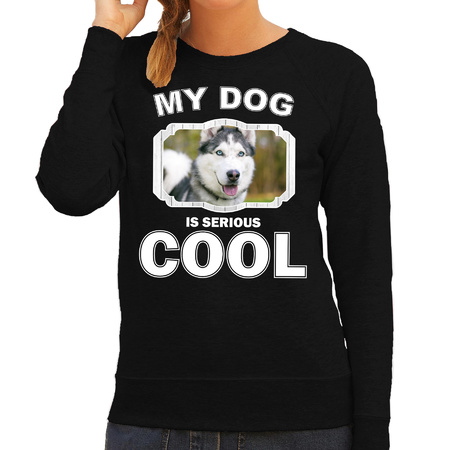 Honden liefhebber trui / sweater Husky my dog is serious cool zwart voor dames