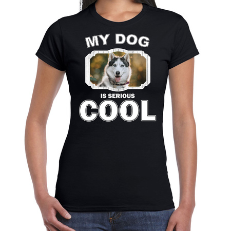 Husky dog t-shirt my dog is serious cool black for women