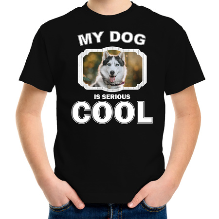 Honden liefhebber shirt Husky my dog is serious cool zwart voor kinderen