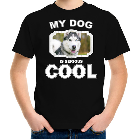 Husky dog t-shirt my dog is serious cool black for children