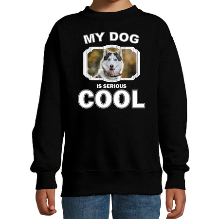 Honden liefhebber trui / sweater Husky my dog is serious cool zwart voor kinderen