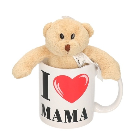 I love mama cadeau mok / beker met berenknuffel voor Moederdag