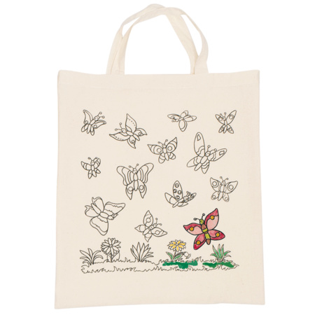 Cotton bag with butterfly motif - 8x textile markers included - 38 x 42 cm