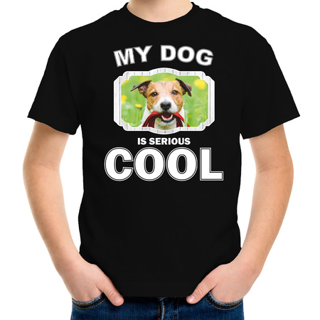 Jack russel dog t-shirt my dog is serious cool black for children
