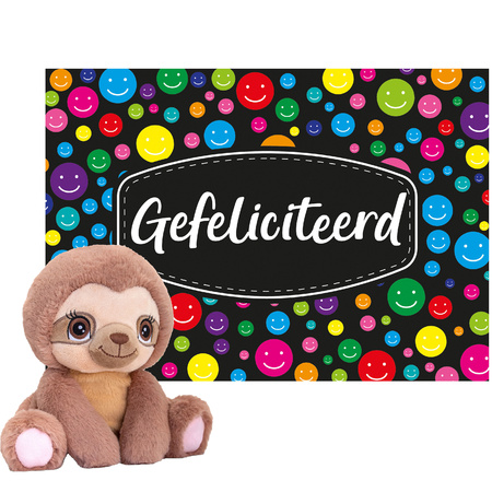 Keel toys - Cadeaukaart Gefeliciteerd met knuffeldier luiaard 16 cm
